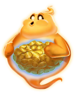 Ghost Booster! character holding a pile of gold coins